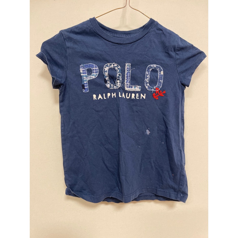 Polo Ralph Lauren Boys Navy Blue Patchwork Logo Graphic T-Shirt Size S 7